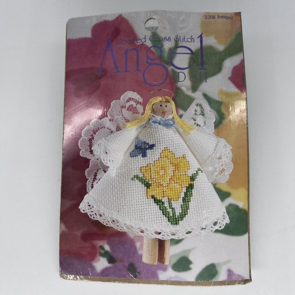 Jonquil #2208 Cross Stitch Kit Clothes Pin ANGEL DOLL Yellow Spring Easter New